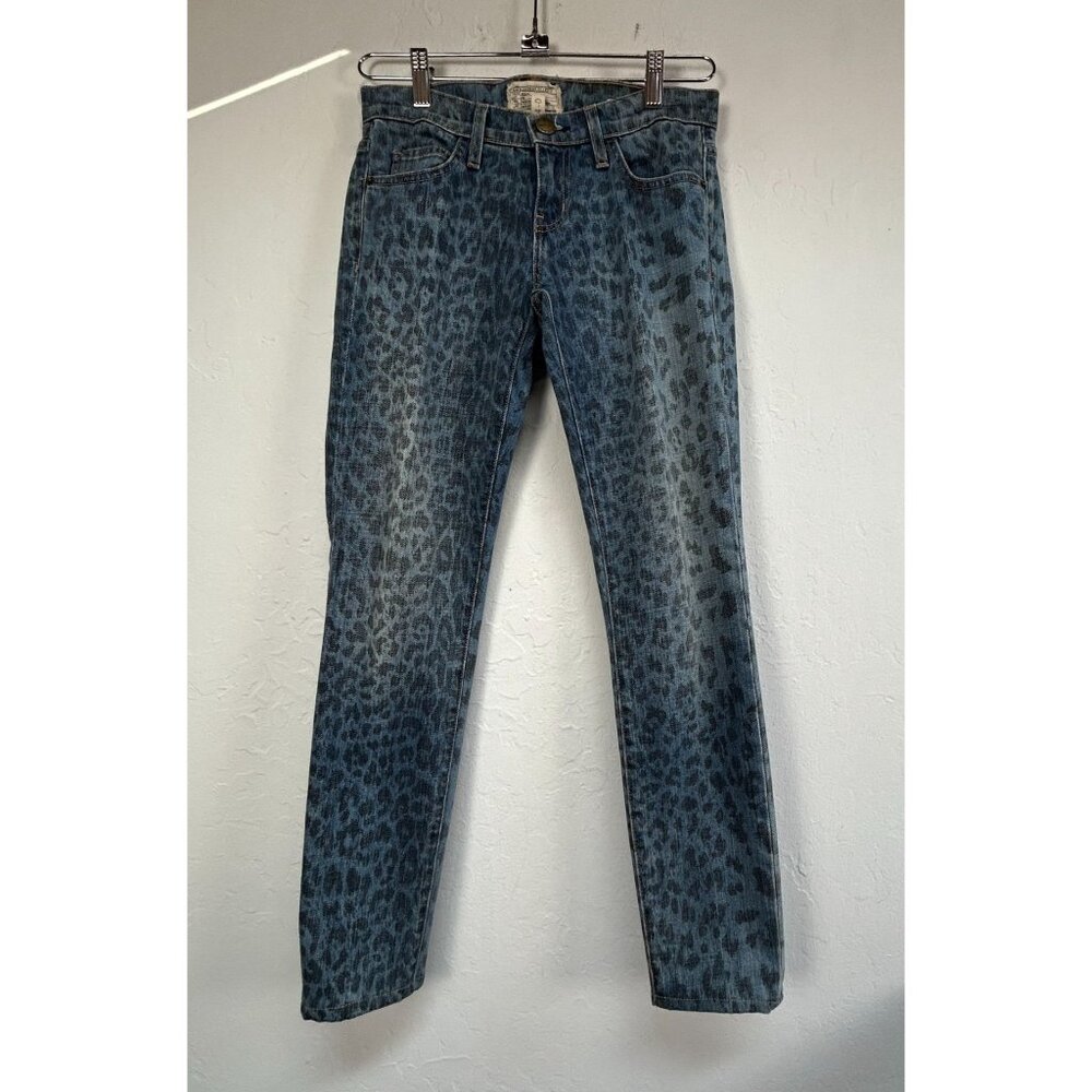 Current/Elliott Womens Indigo Leopard Print Rolled Skinny Jeans Size 24 Stretch